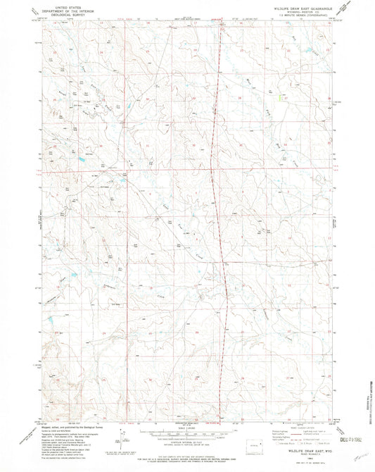 Classic USGS Wildlife Draw East Wyoming 7.5'x7.5' Topo Map Image