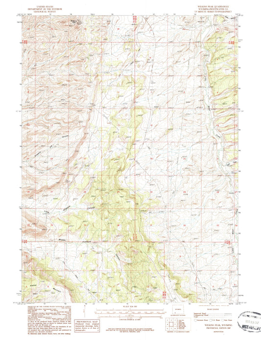Classic USGS Wilkins Peak Wyoming 7.5'x7.5' Topo Map Image