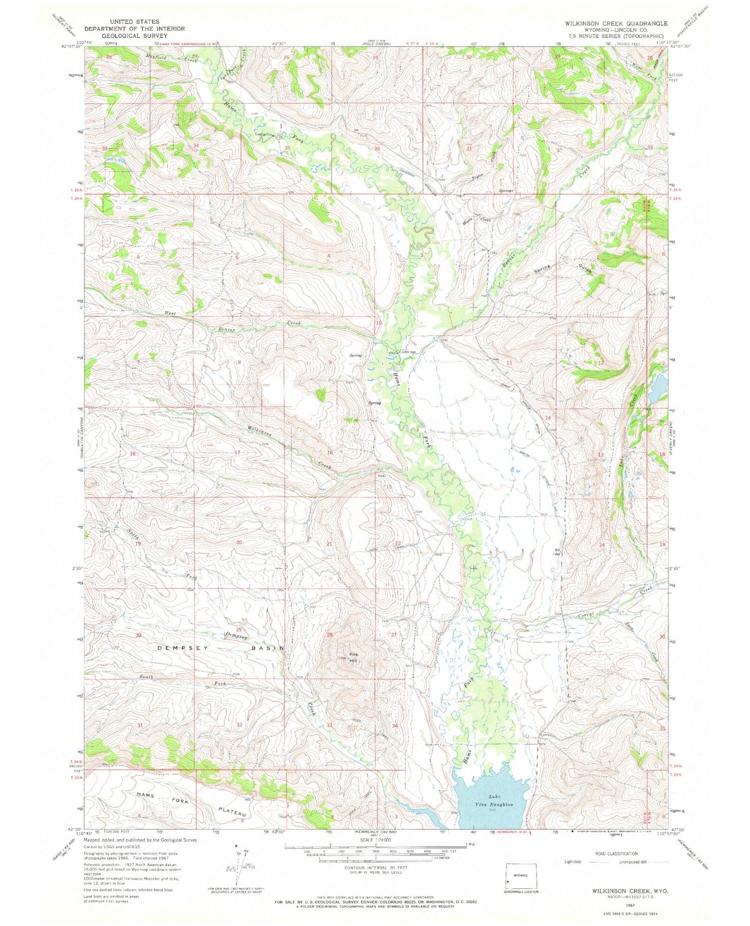 Classic USGS Wilkinson Creek Wyoming 7.5'x7.5' Topo Map Image