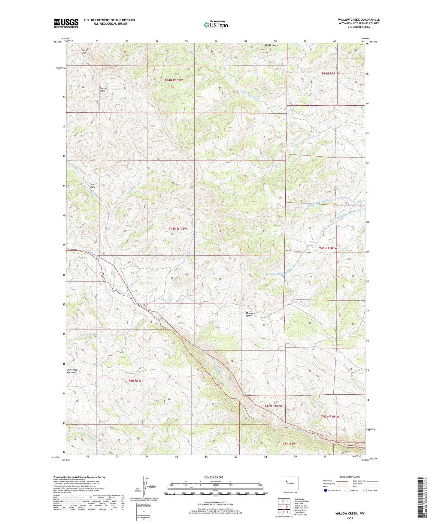 Willow Creek Wyoming US Topo Map Image
