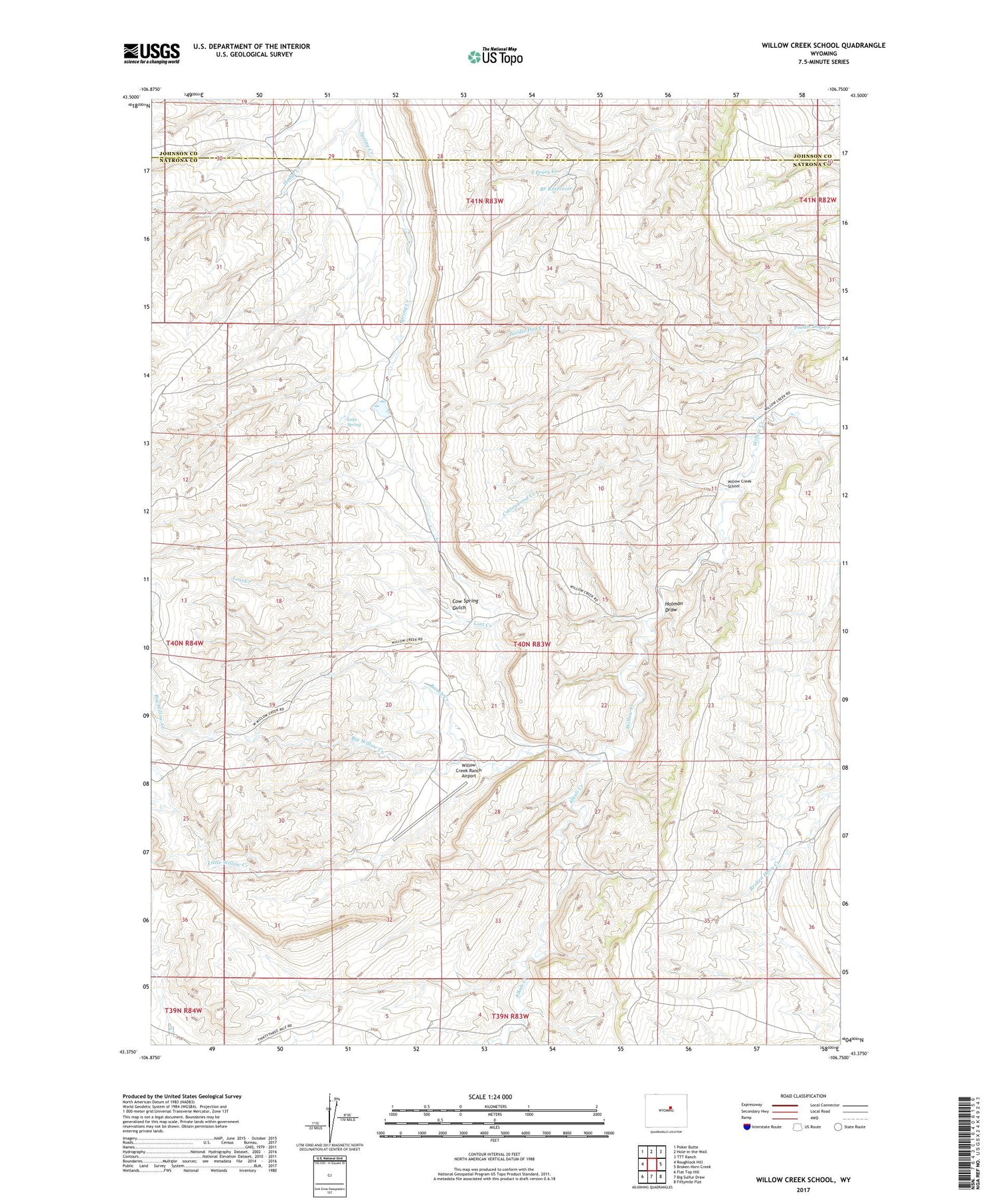 Willow Creek School Wyoming US Topo Map Image