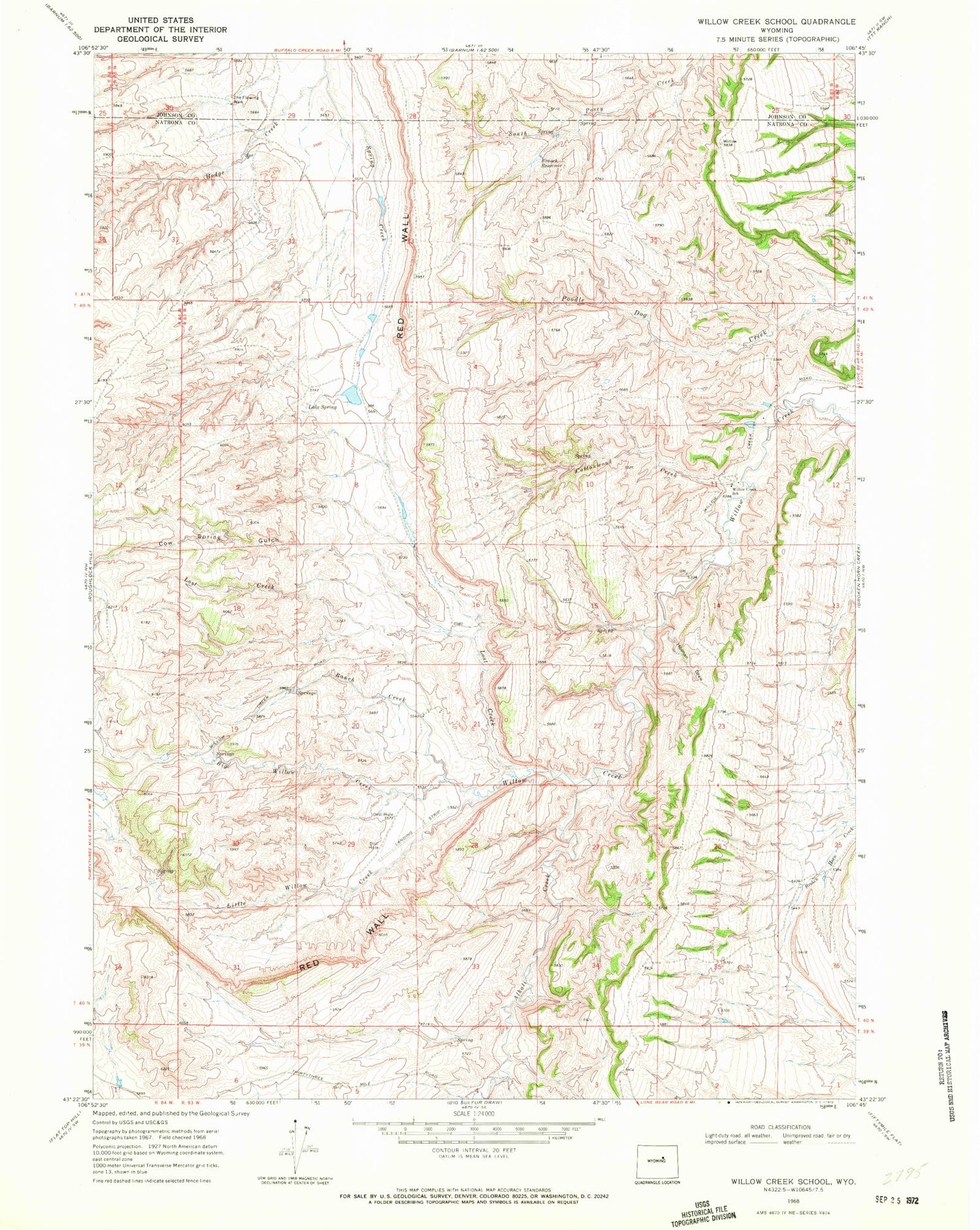 Classic USGS Willow Creek School Wyoming 7.5'x7.5' Topo Map Image