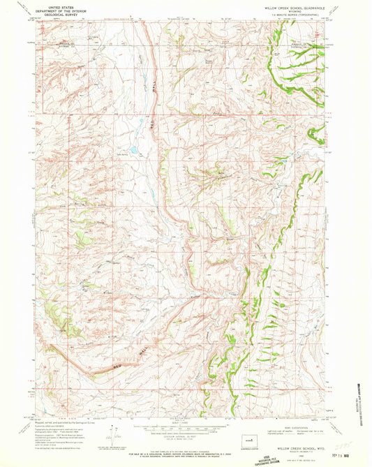 Classic USGS Willow Creek School Wyoming 7.5'x7.5' Topo Map Image