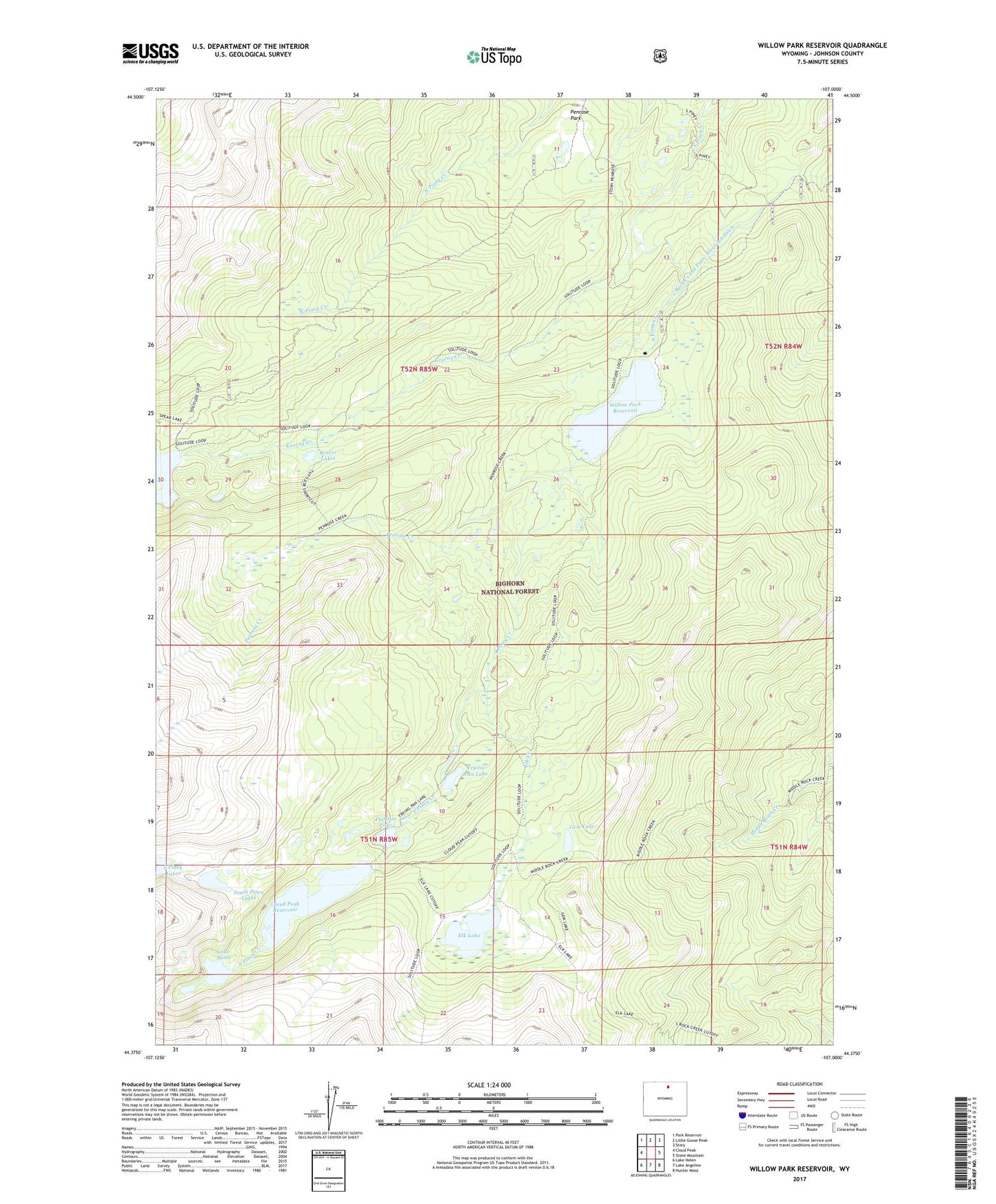 Willow Park Reservoir Wyoming US Topo Map Image