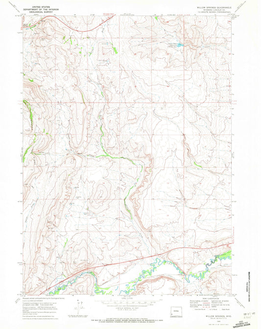 Classic USGS Willow Springs Wyoming 7.5'x7.5' Topo Map Image