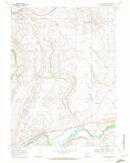 Classic USGS Willow Springs Wyoming 7.5'x7.5' Topo Map Image