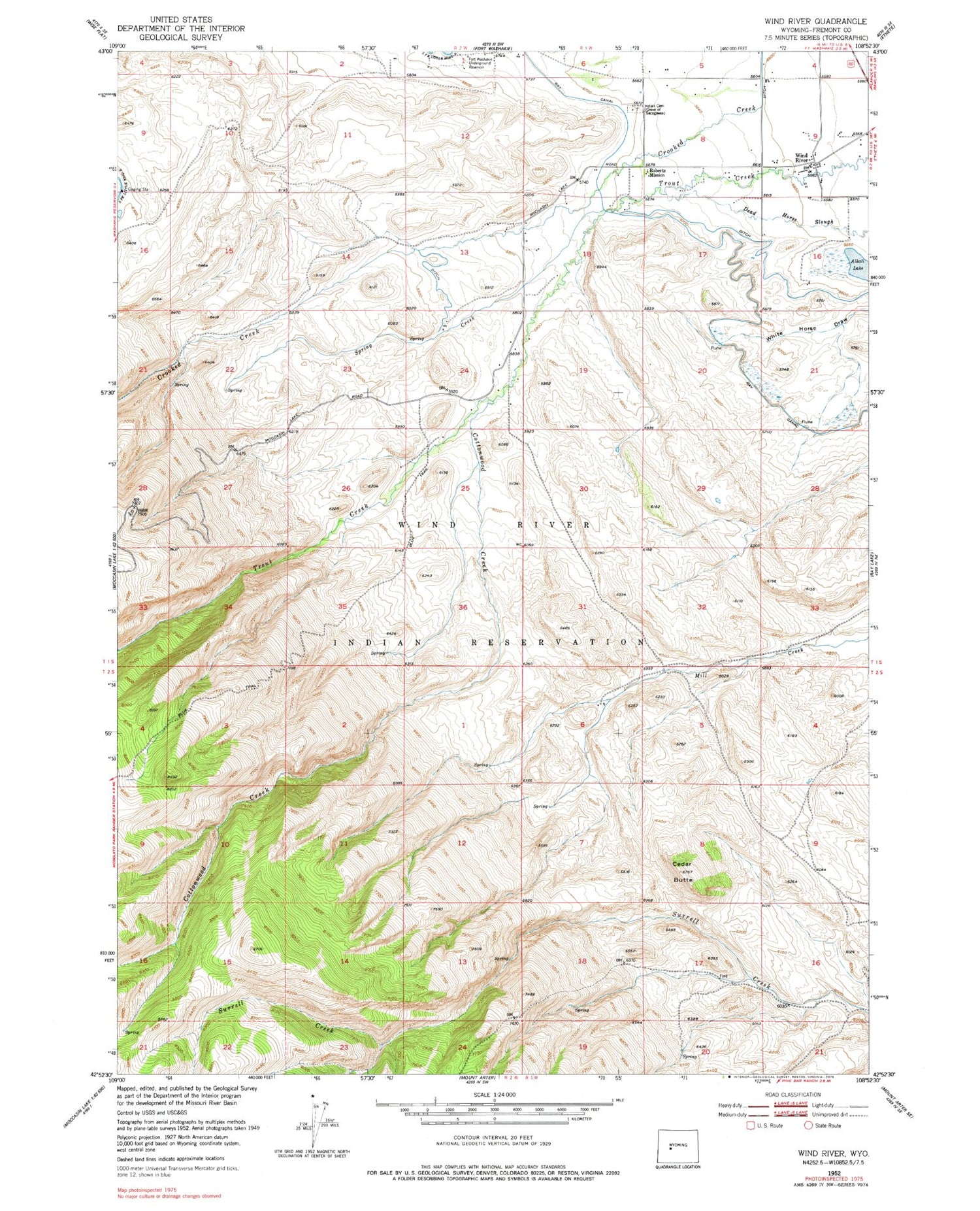 Classic USGS Wind River Wyoming 7.5'x7.5' Topo Map Image