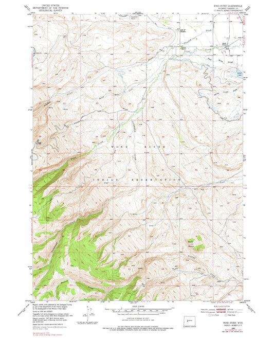 Classic USGS Wind River Wyoming 7.5'x7.5' Topo Map Image