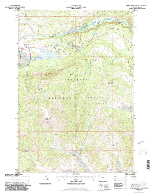 Classic USGS Windy Mountain Wyoming 7.5'x7.5' Topo Map Image
