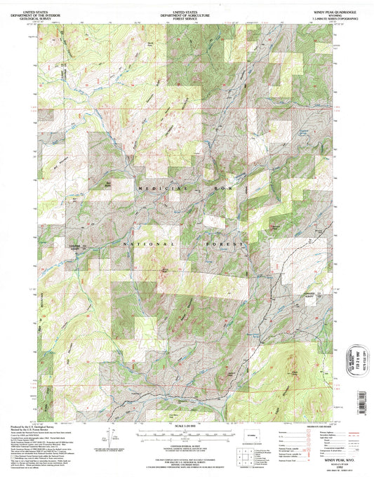 Classic USGS Windy Peak Wyoming 7.5'x7.5' Topo Map Image