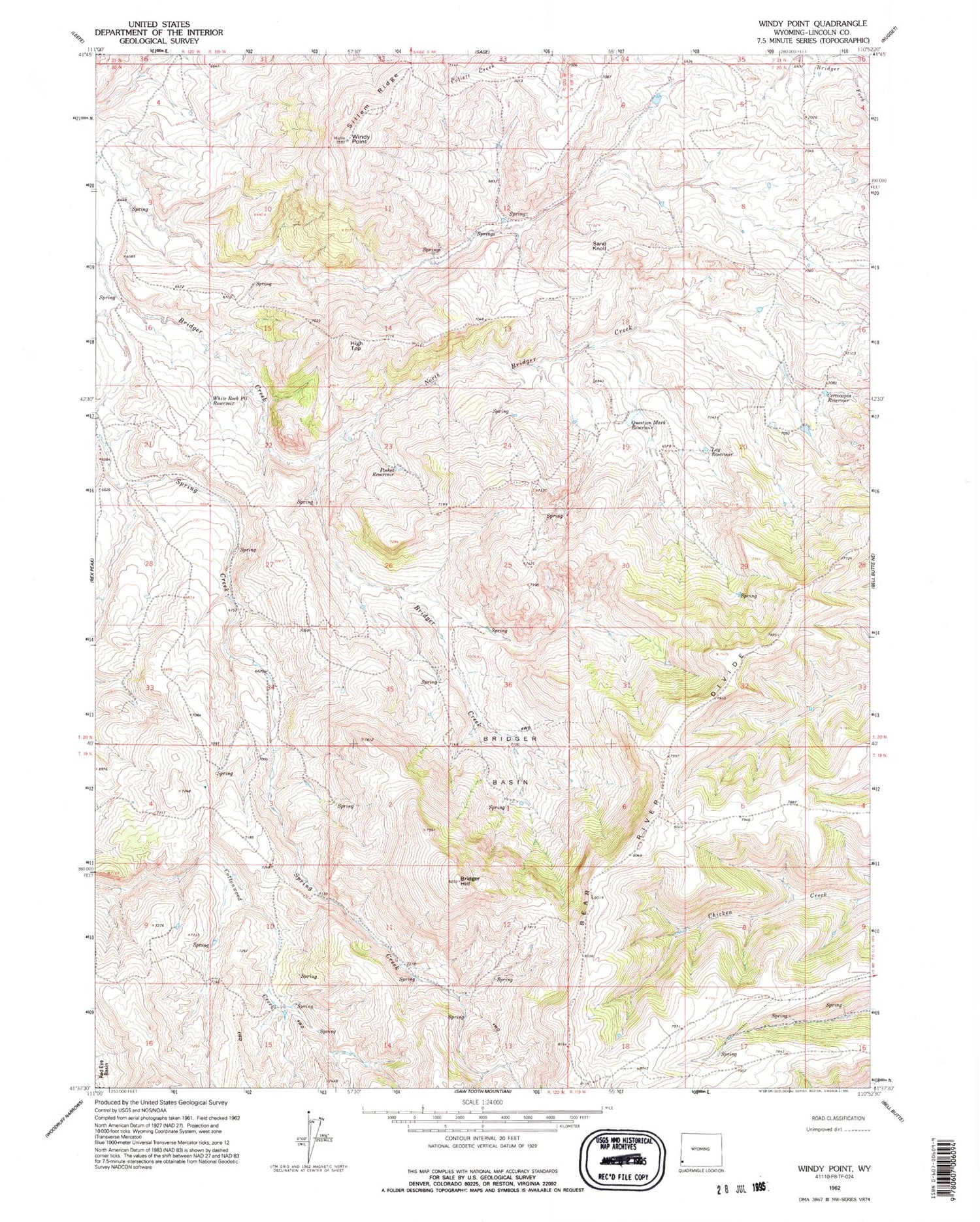 Classic USGS Windy Point Wyoming 7.5'x7.5' Topo Map Image
