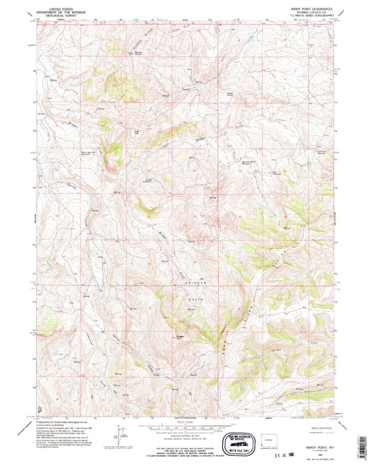 Classic USGS Windy Point Wyoming 7.5'x7.5' Topo Map Image