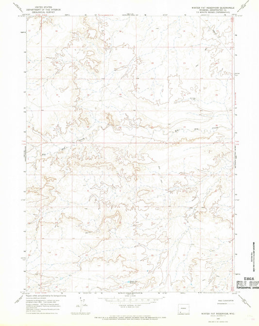 Classic USGS Winter Fat Reservoir Wyoming 7.5'x7.5' Topo Map Image