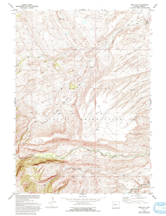 Classic USGS Wise Flat Wyoming 7.5'x7.5' Topo Map Image