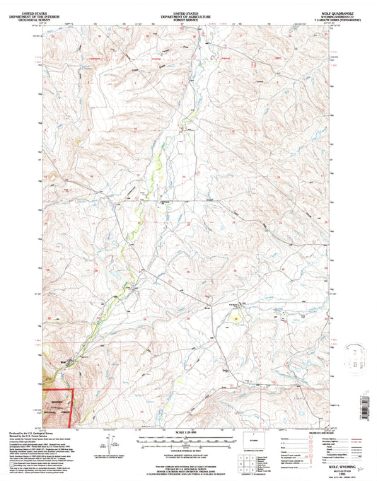 Classic USGS Wolf Wyoming 7.5'x7.5' Topo Map Image