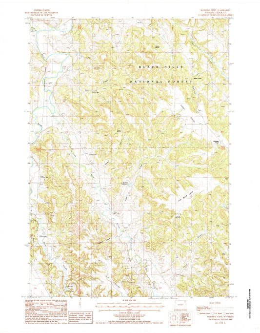 Classic USGS Wonder View Wyoming 7.5'x7.5' Topo Map Image