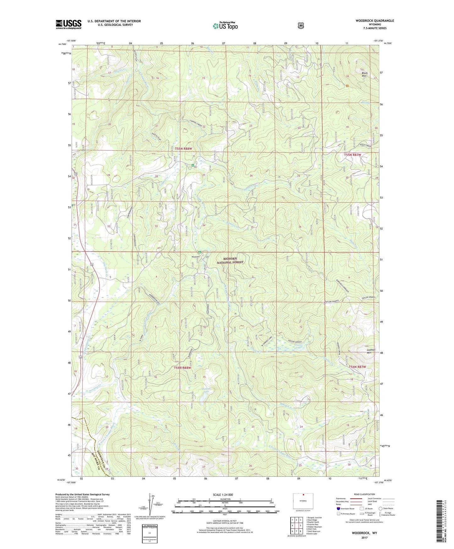 Woodrock Wyoming US Topo Map Image