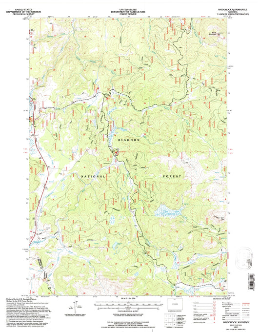 Classic USGS Woodrock Wyoming 7.5'x7.5' Topo Map Image