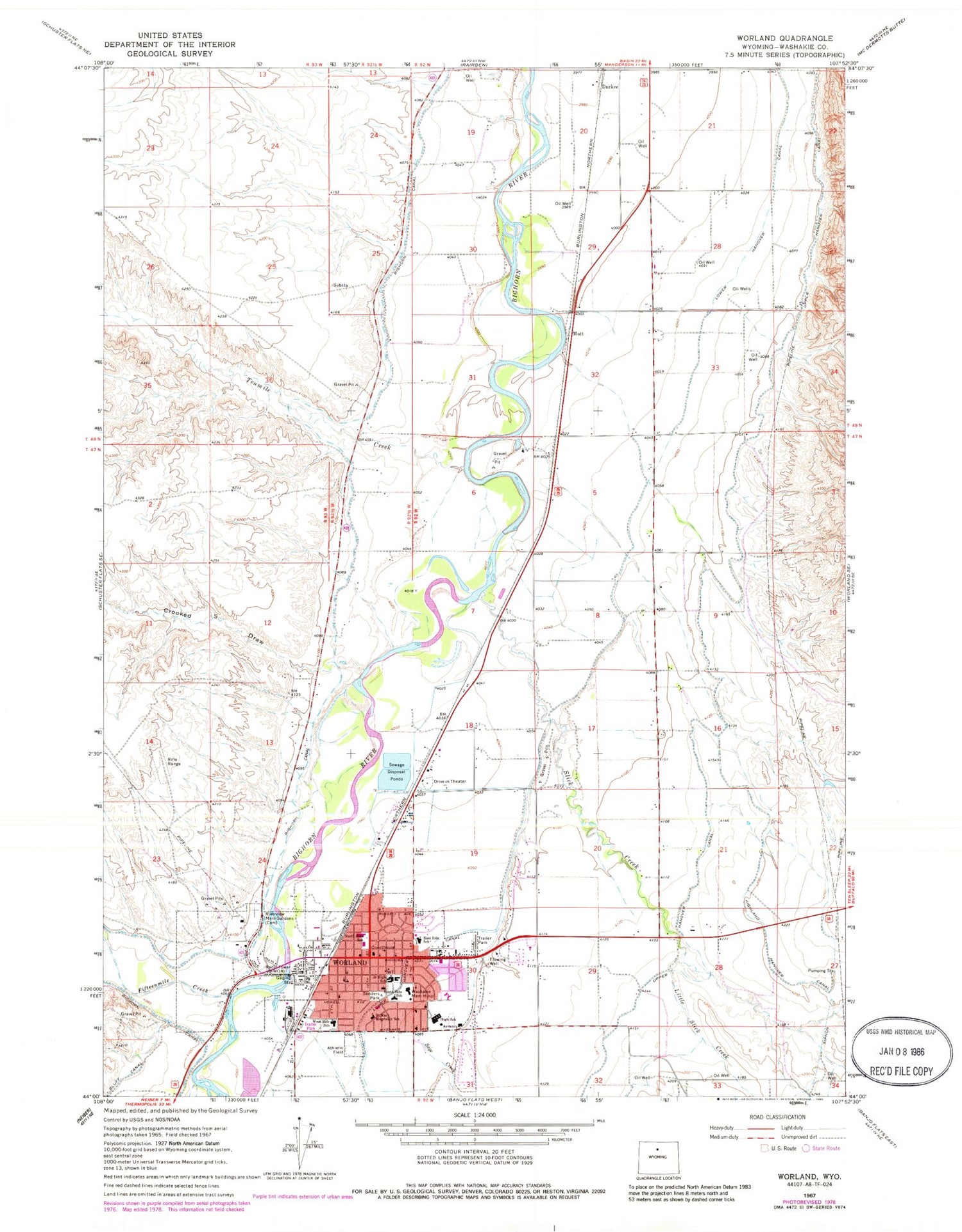 Classic USGS Worland Wyoming 7.5'x7.5' Topo Map Image