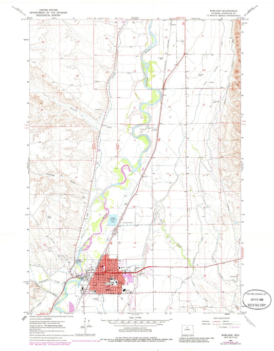Classic USGS Worland Wyoming 7.5'x7.5' Topo Map Image
