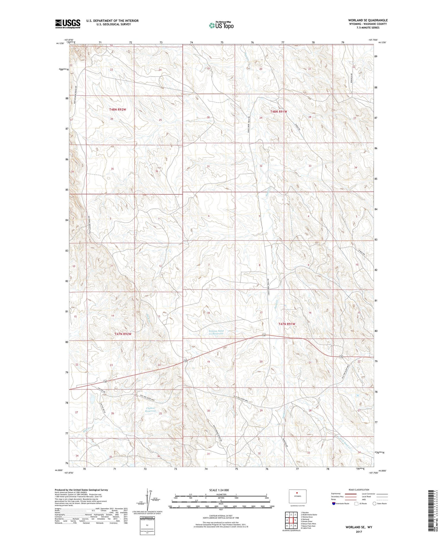 Worland SE Wyoming US Topo Map Image