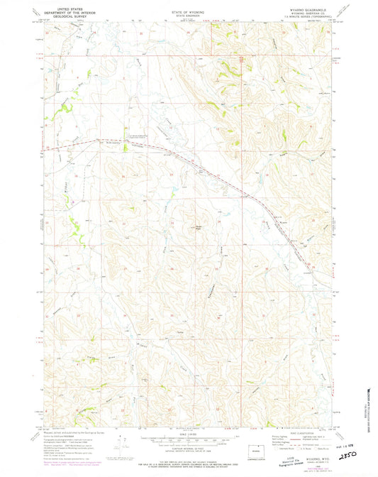 Classic USGS Wyarno Wyoming 7.5'x7.5' Topo Map Image