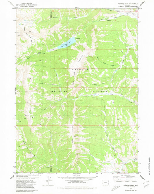 Classic USGS Wyoming Peak Wyoming 7.5'x7.5' Topo Map Image