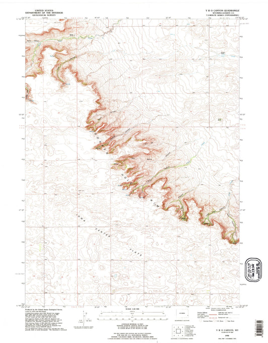 Classic USGS Y B O Canyon Wyoming 7.5'x7.5' Topo Map Image