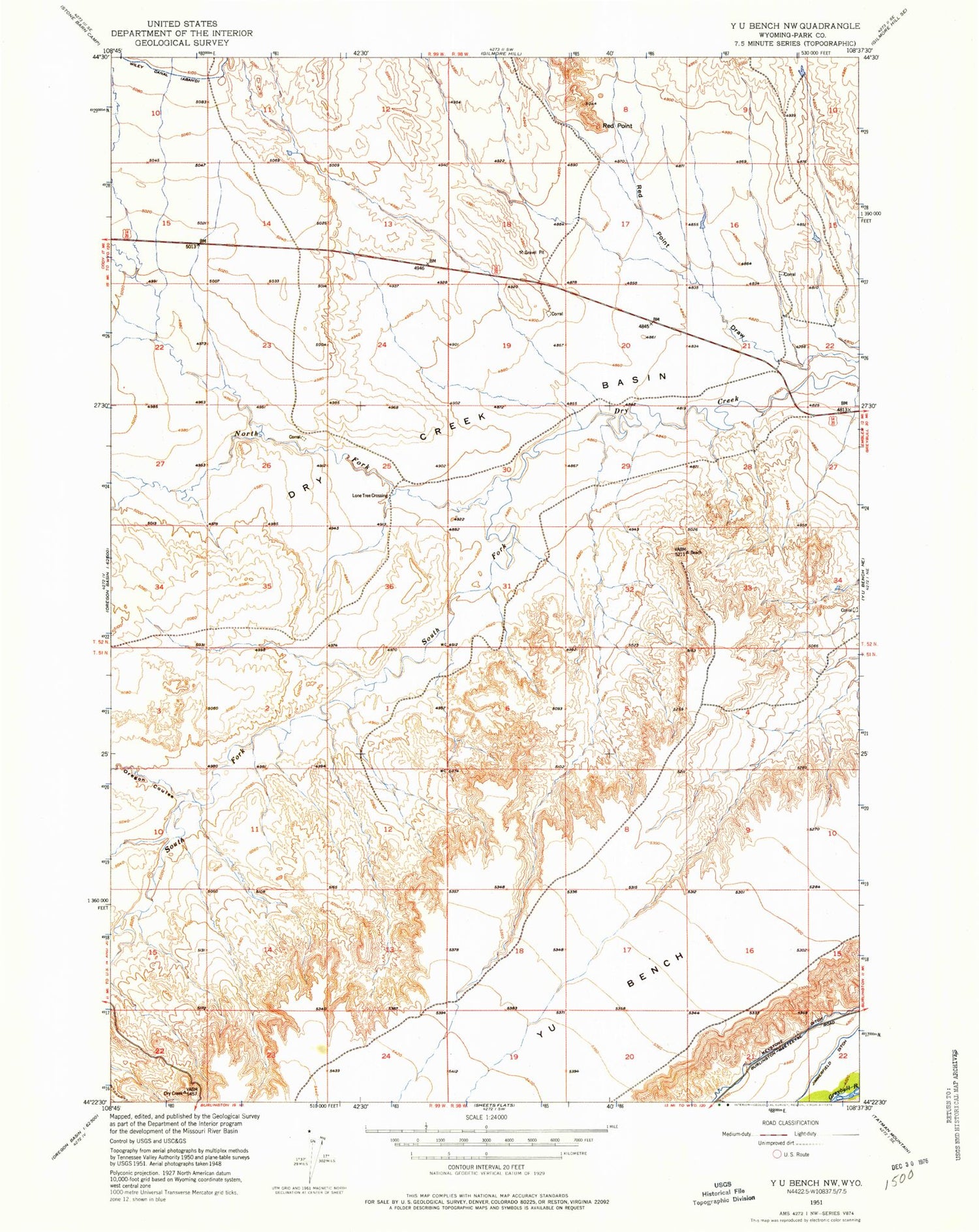 Classic USGS Y U Bench NW Wyoming 7.5'x7.5' Topo Map Image