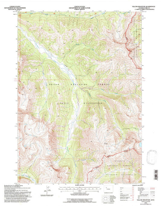 Classic USGS Yellow Mountain Wyoming 7.5'x7.5' Topo Map Image