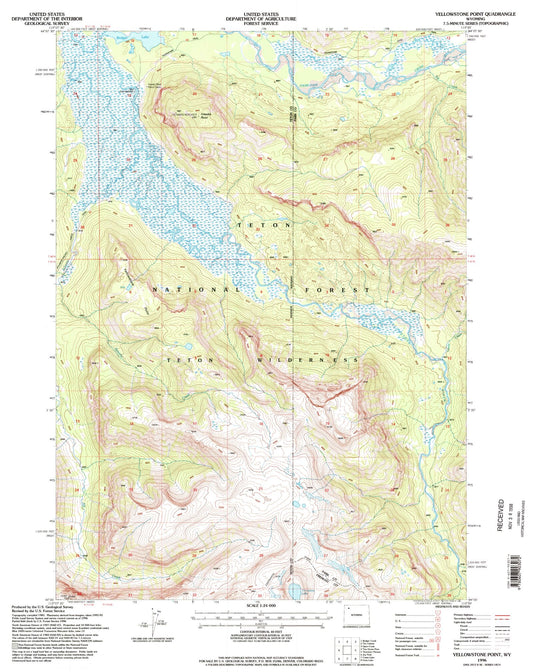 Classic USGS Yellowstone Point Wyoming 7.5'x7.5' Topo Map Image