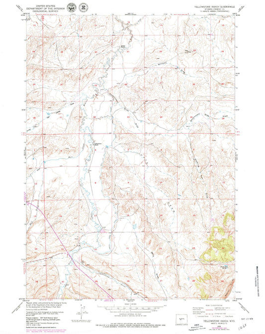 Classic USGS Yellowstone Ranch Wyoming 7.5'x7.5' Topo Map Image
