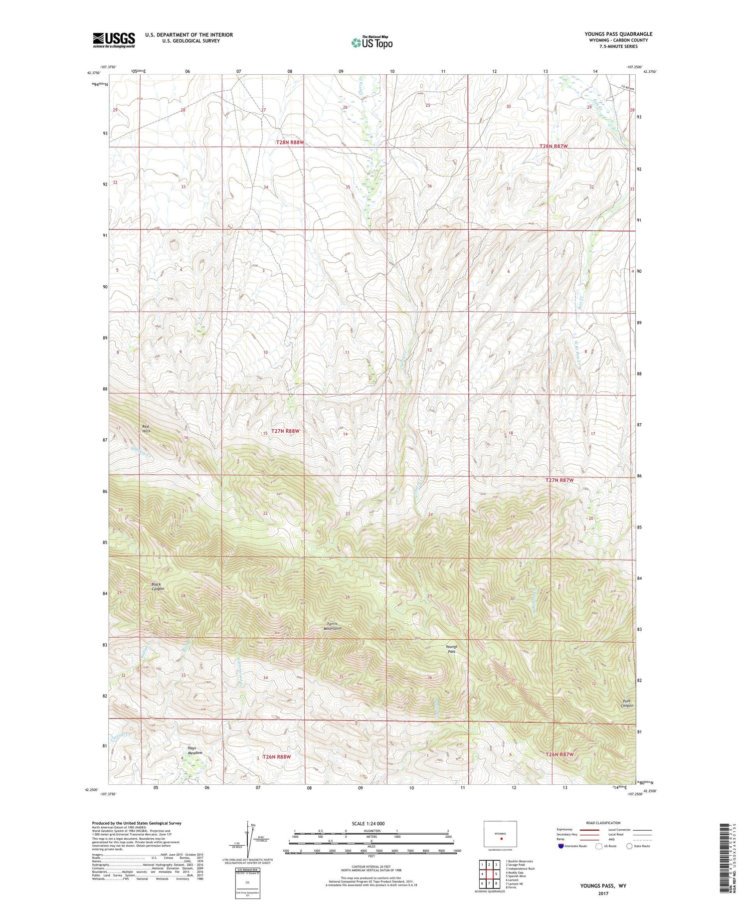 Youngs Pass Wyoming US Topo Map Image