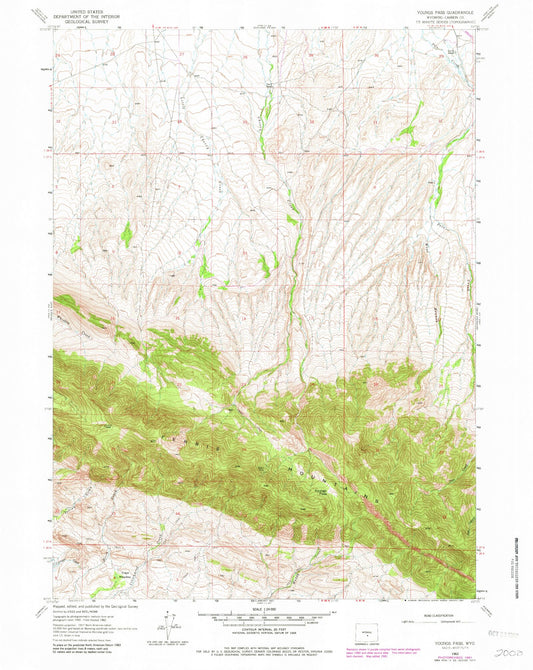 Classic USGS Youngs Pass Wyoming 7.5'x7.5' Topo Map Image