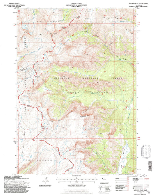 Classic USGS Younts Peak Wyoming 7.5'x7.5' Topo Map Image